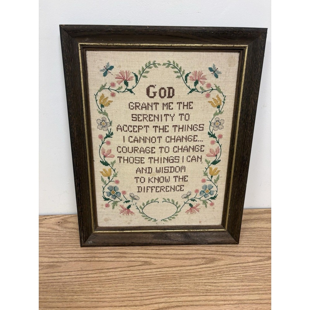 Vintage Framed Serenity Prayer Crosstitch, 12 X 15 Needs A Little Cleaning AA/NA